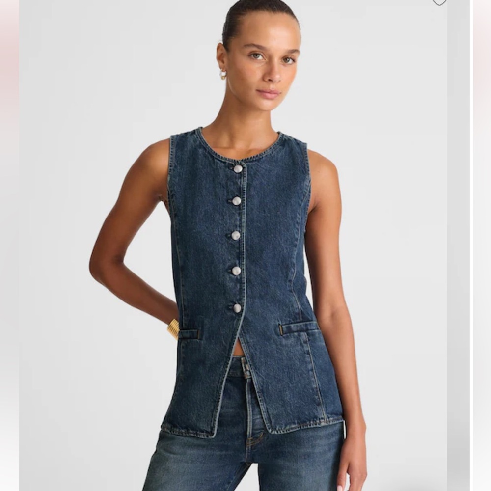 Denim Crewneck Cutaway Vest in Greendale Wash